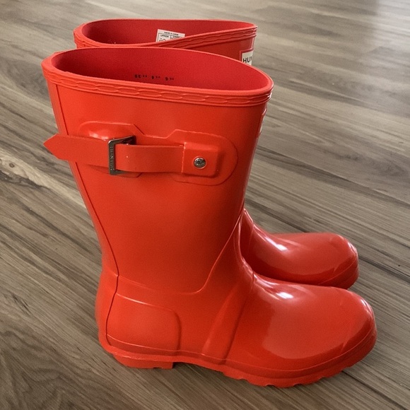 NWB hunter original short gloss orange rain boots - Picture 1 of 8